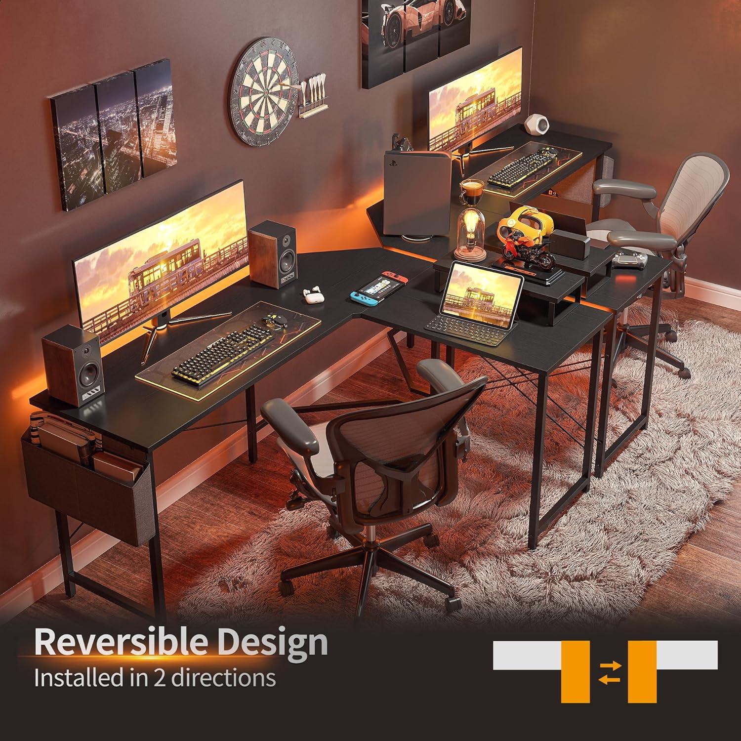 Gaming Eckschreibtisch 120x120cm Schwarz mit Monitorständer und