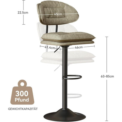 Barhocker Set 4er – Gepolsterte Barhocker mit Rückenlehne Beige