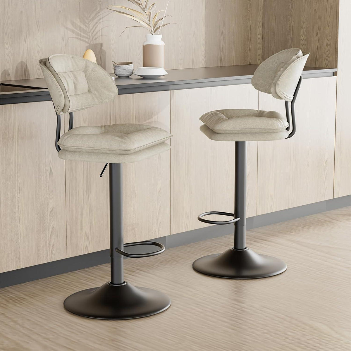 Barhocker Set 4er – Gepolsterte Barhocker mit Rückenlehne Beige