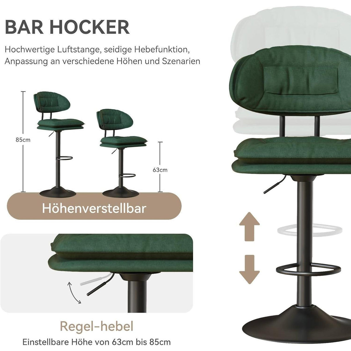 Barhocker Set 4er – Ergonomisch & Verstellbar – Military Green