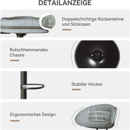 Barhocker Set 4er – Gepolstert & Verstellbar – Hellgrau