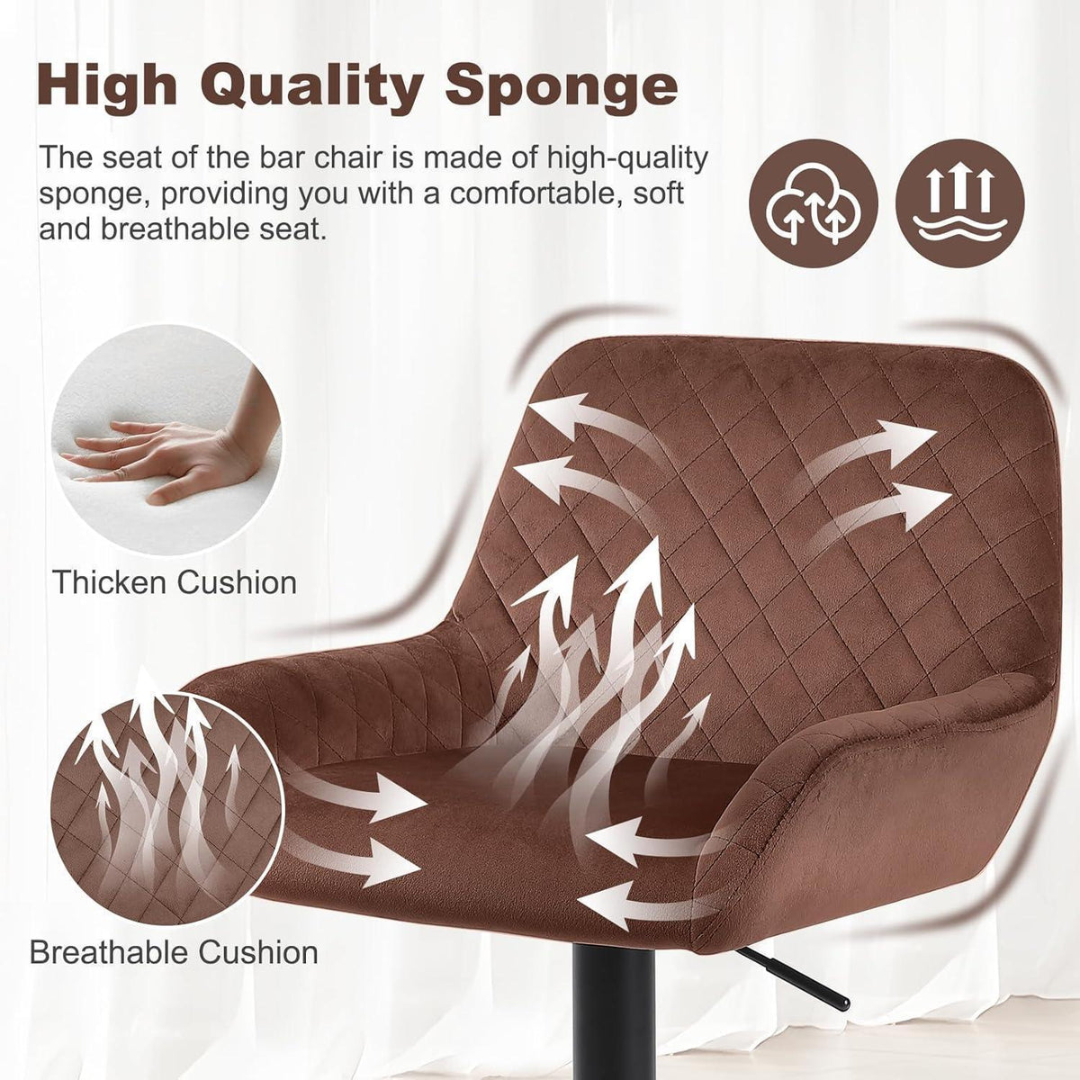 Barhocker Set 4er – Höhenverstellbar, Samt, Braun