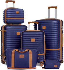 Kofferset 6tlg Hartschale Beautycase 4 Rollen TSA-Schloss Marine