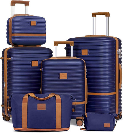 Kofferset 6tlg Hartschale Beautycase 4 Rollen TSA-Schloss Marine