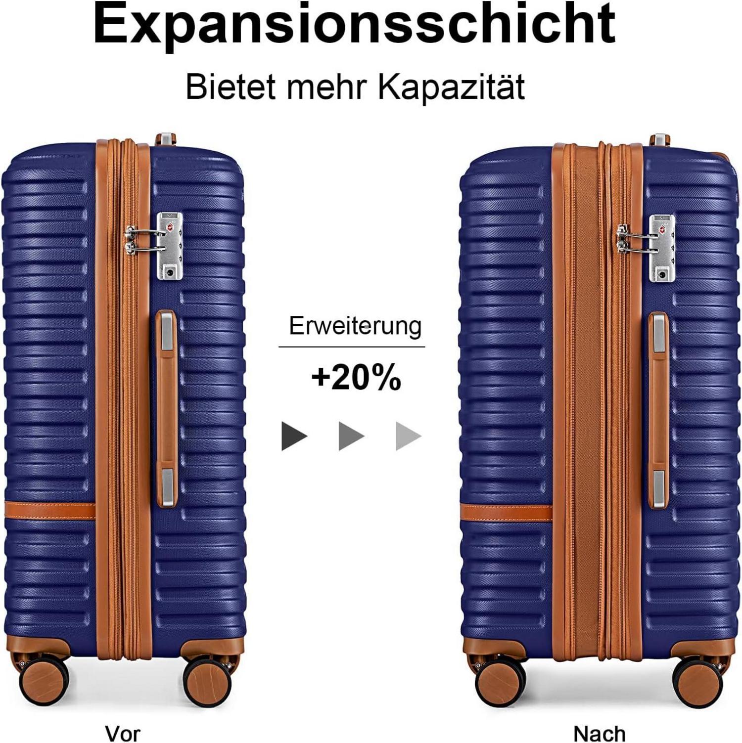 Kofferset 6tlg Hartschale Beautycase 4 Rollen TSA-Schloss Marine
