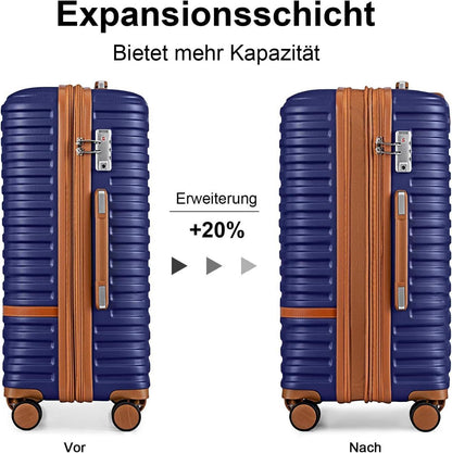 Kofferset 6tlg Hartschale Beautycase 4 Rollen TSA-Schloss Marine