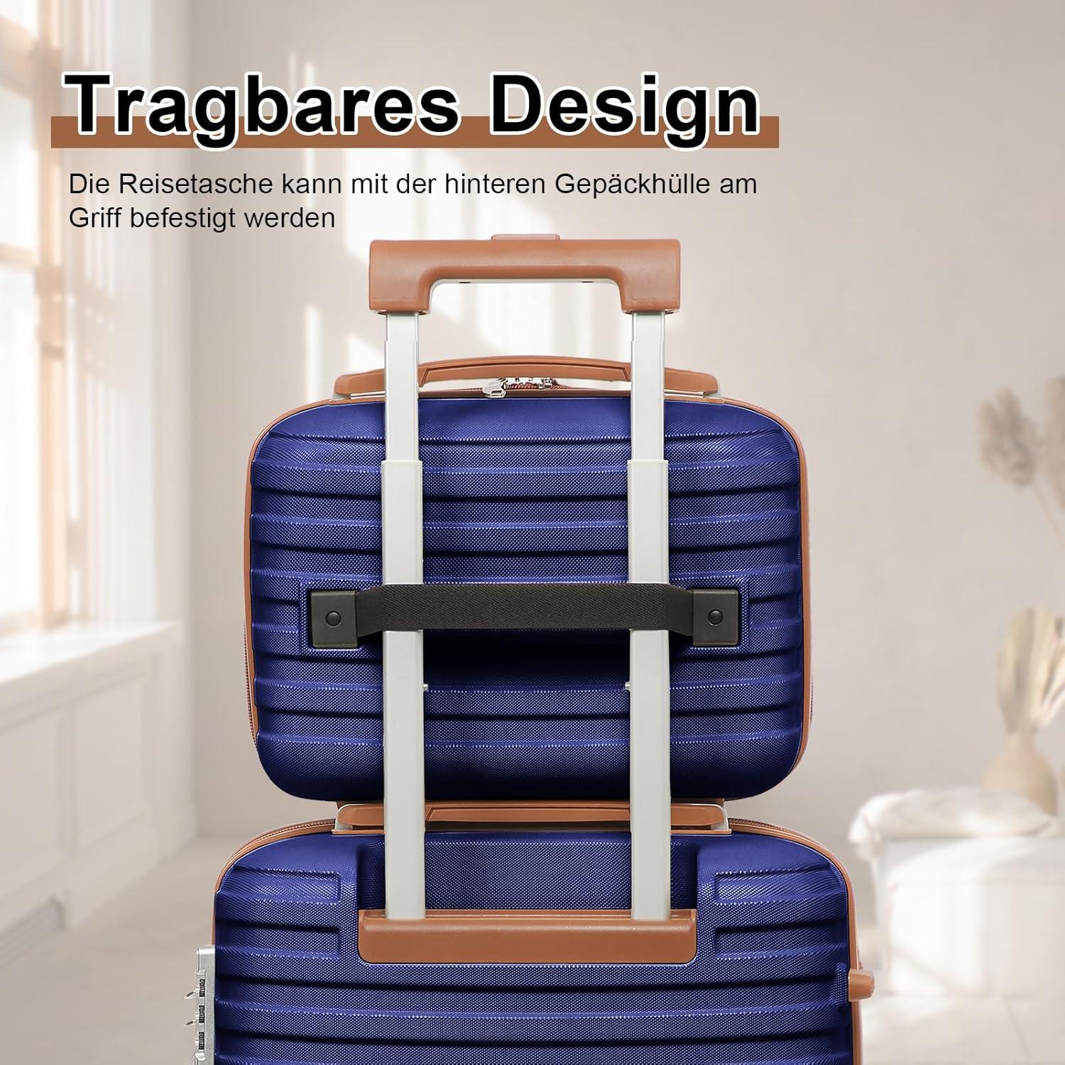 Joyway Kofferset 6tlg Hartschale Beautycase 4 Rollen TSA-Schloss Marine Braun Marine Blau/Braun