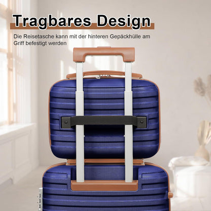 Joyway Kofferset 6tlg Hartschale Beautycase 4 Rollen TSA-Schloss Marine Braun Marine Blau/Braun