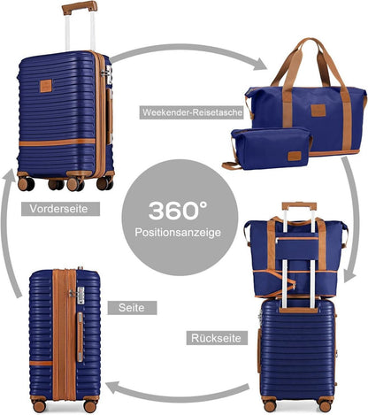Joyway Kofferset 6tlg Hartschale mit TSA-Schloss Marine Blau/Braun