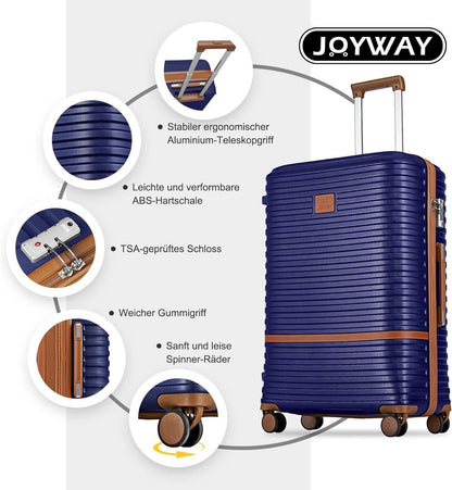 Joyway Kofferset 6tlg Hartschale mit TSA-Schloss Marine Blau/Braun