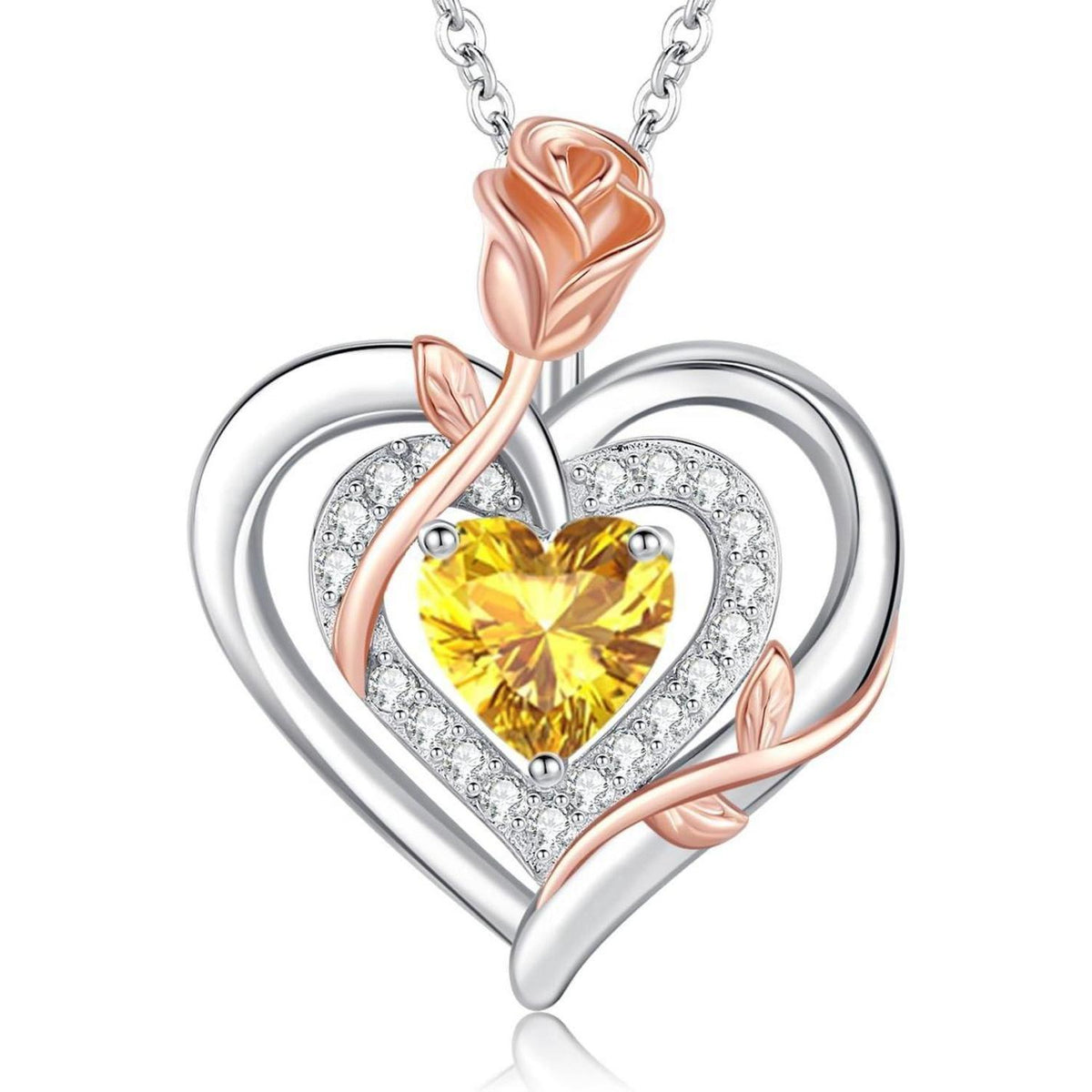 Silber Halskette Damen Herz Rose Geburtsstein Kette 925 Sterling Silber