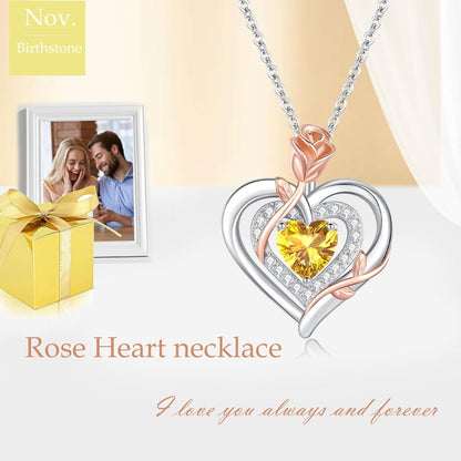 Silber Halskette Damen Herz Rose Geburtsstein Kette 925 Sterling Silber
