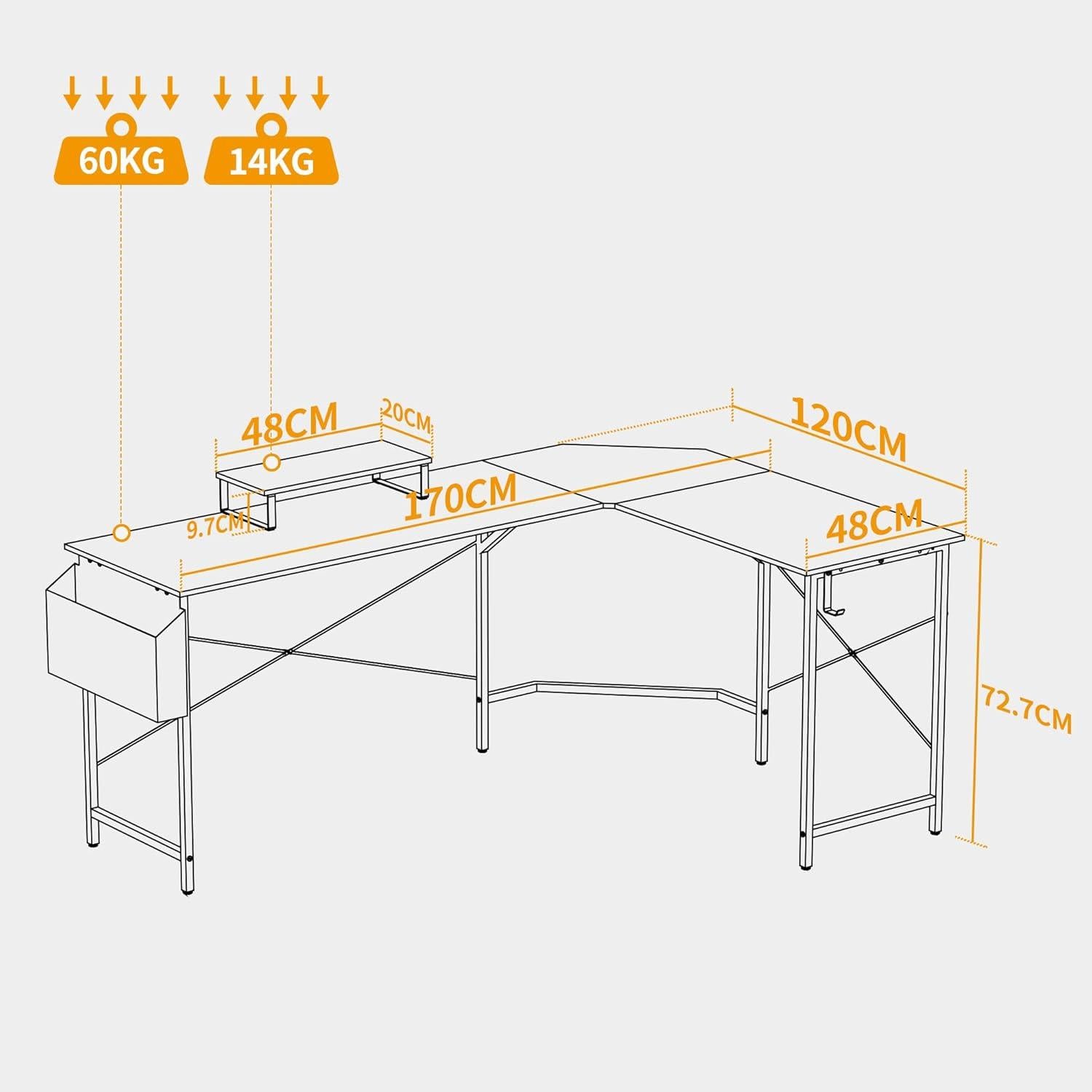 Gaming Schreibtisch Eckschreibtisch 170x120cm Schwarz