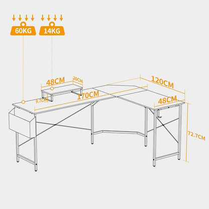 Gaming Schreibtisch Eckschreibtisch 170x120cm Schwarz