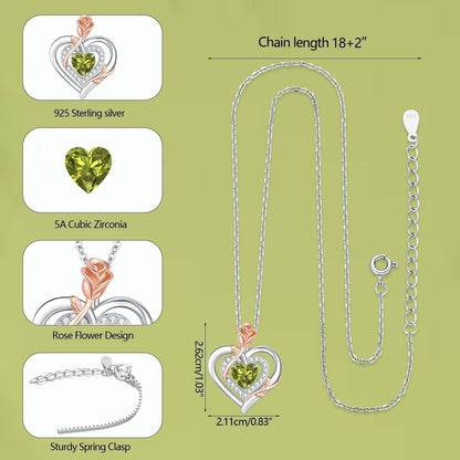 Silber Halskette Damen Herz Rose Geburtsstein Kette 925 Sterling Silber