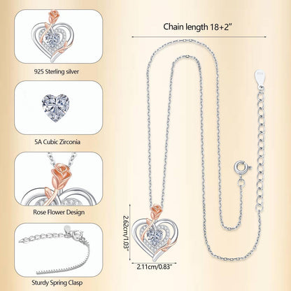 Silber Halskette Damen Herz Rose Geburtsstein Kette 925 Sterling Silber