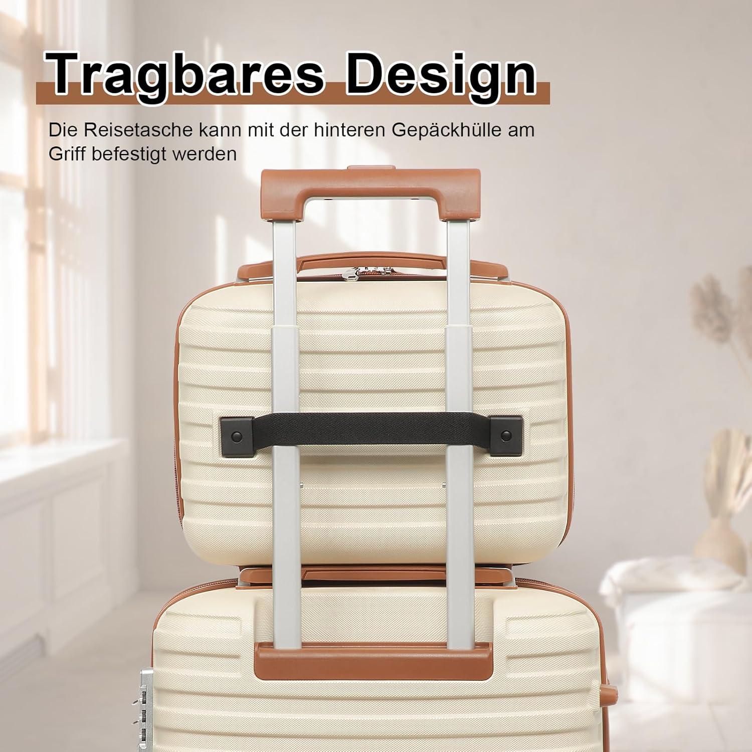 Joyway Kofferset Reisekoffer Beautycase TSA-Schloss 6tlg Hartschale 4 Rollen 1 Reisetasche 1 Kulturbeutel Weiß Braun