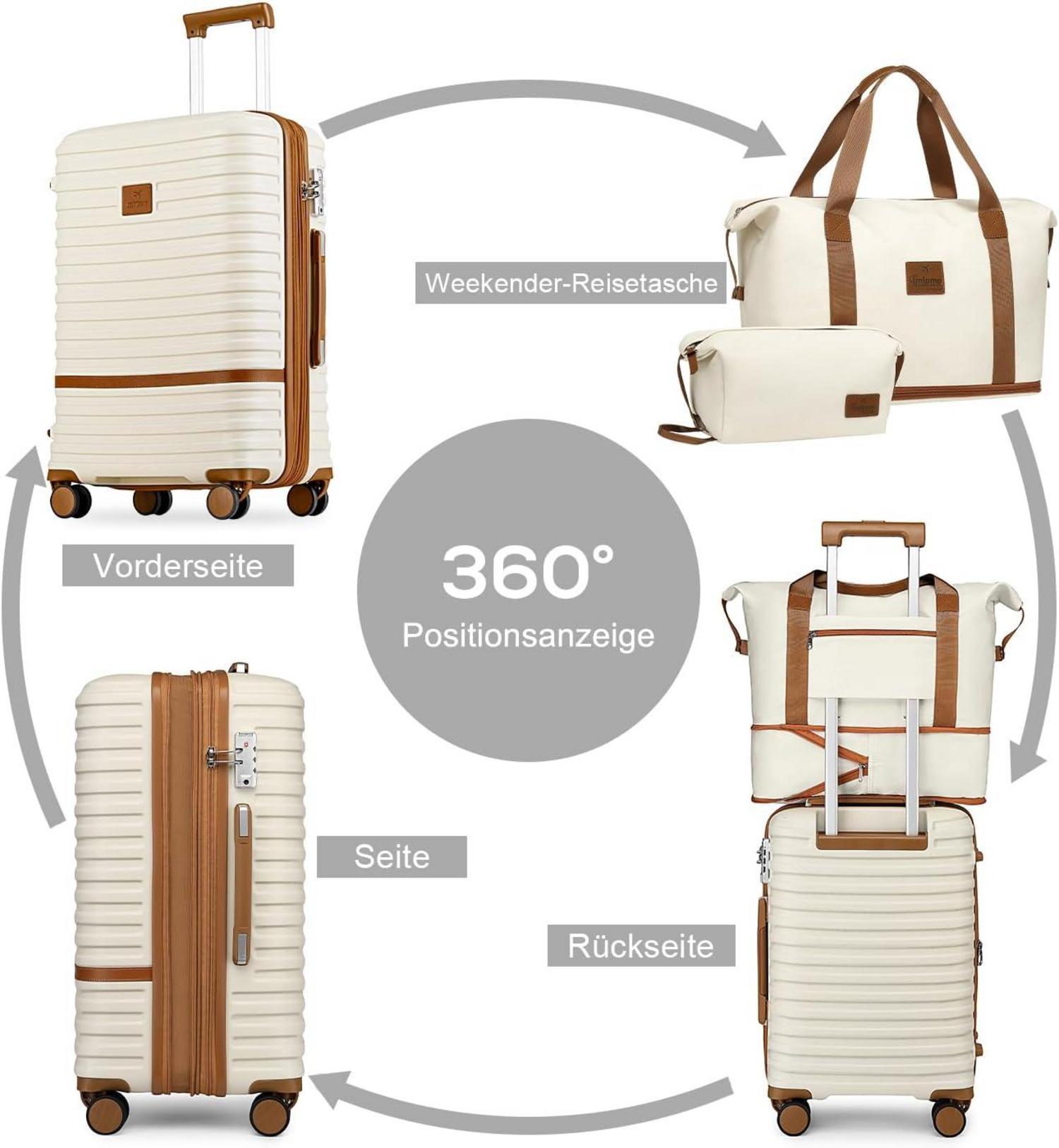 Joyway Kofferset 6tlg Hartschale mit Beautycase und TSA-Schloss Weiß/Braun