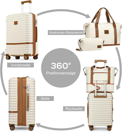 Joyway Kofferset 6tlg Hartschale mit Beautycase und TSA-Schloss Weiß/Braun
