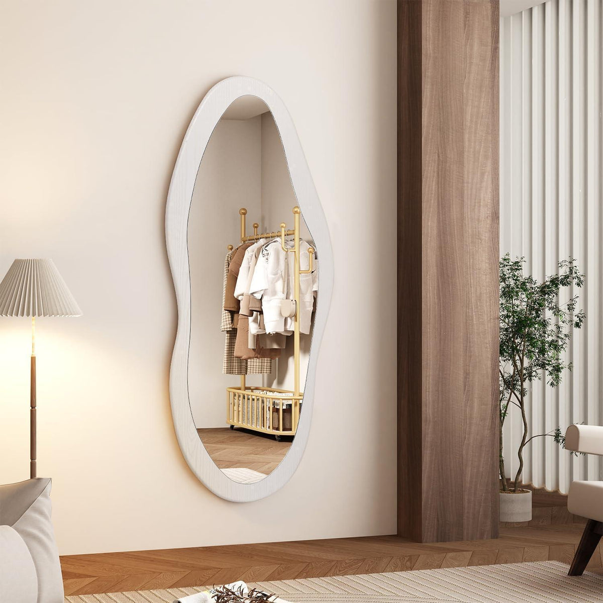 Großer Wandspiegel Holz Asymmetrisch 120x50 cm Weiß
