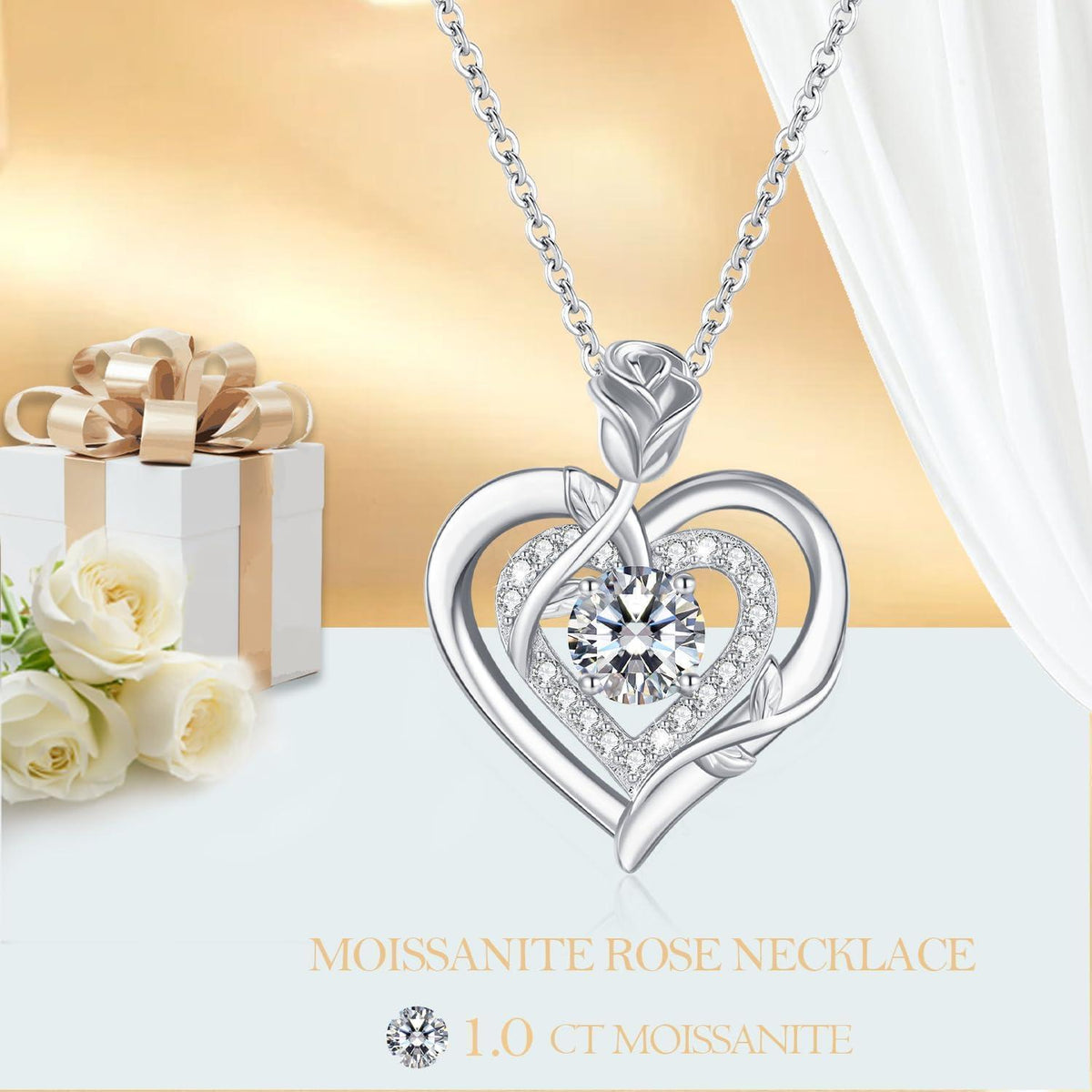 Moissanite Halskette Damen Silber 925 Herz Anhänger Valentinstag Geschenk