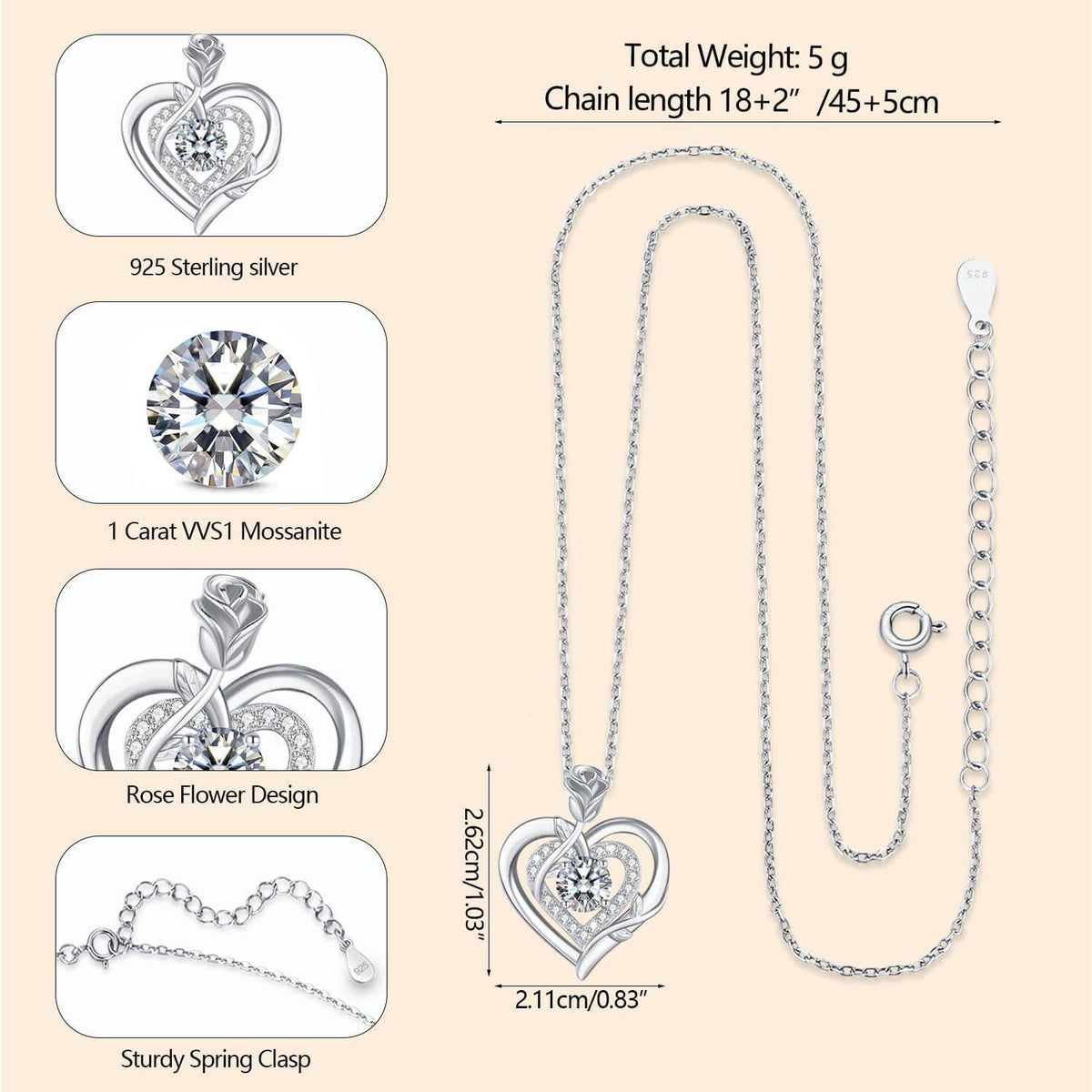 Moissanite Halskette Damen Silber 925 Herz Anhänger Valentinstag Geschenk