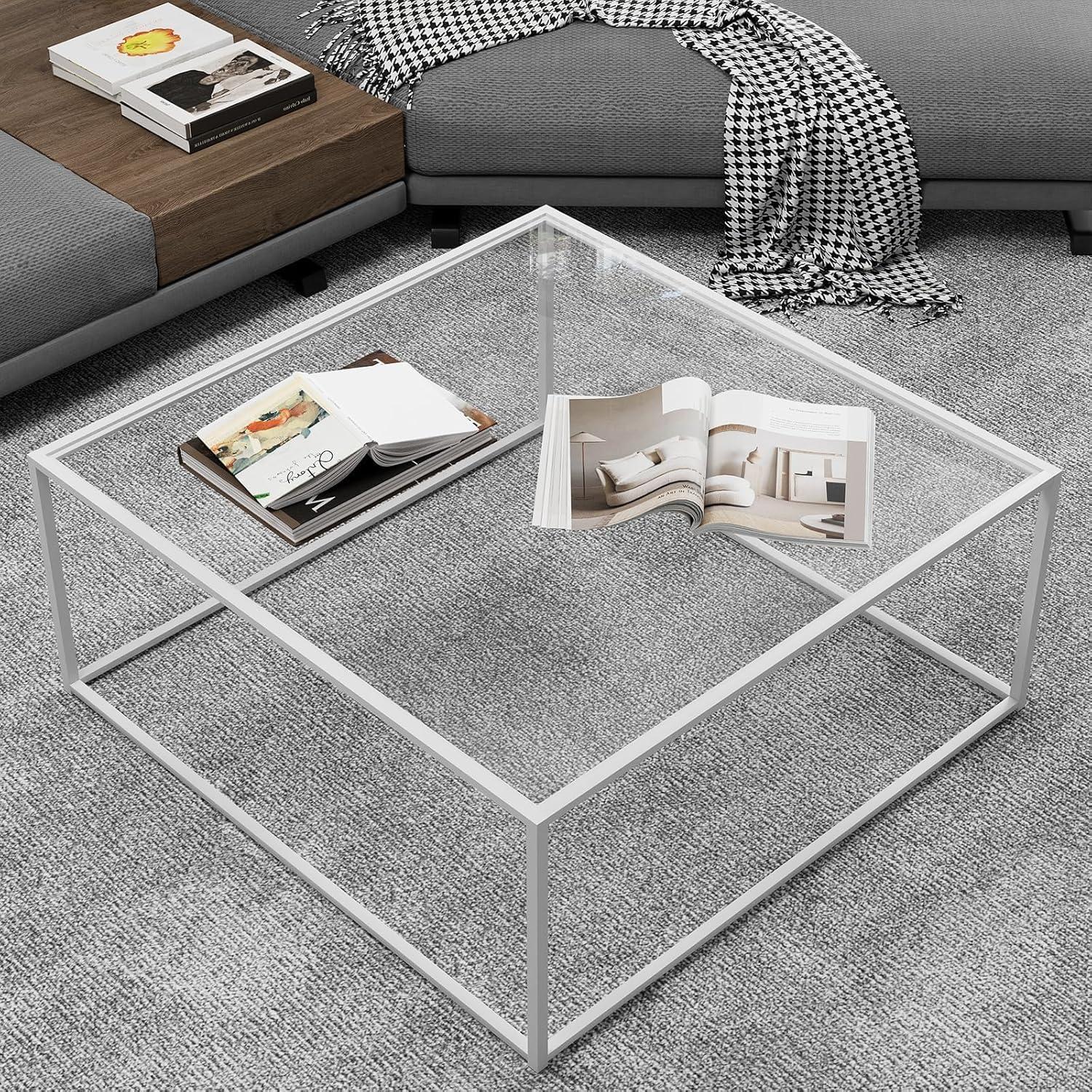 Quadratischer Couchtisch Glas Metallrahmen 66,4x66,4x39,9