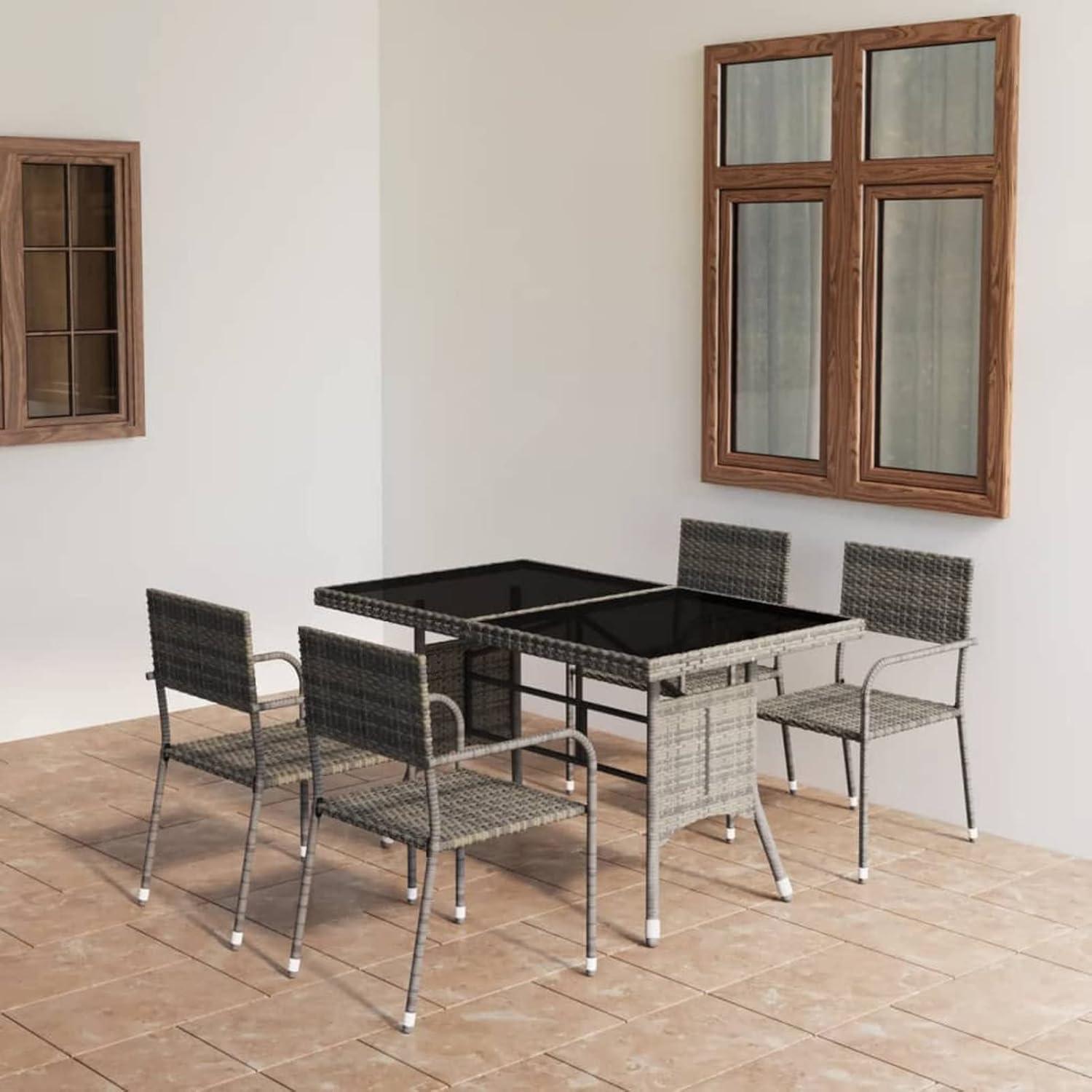 Garten-Essgruppe Poly Rattan Anthrazit Grau