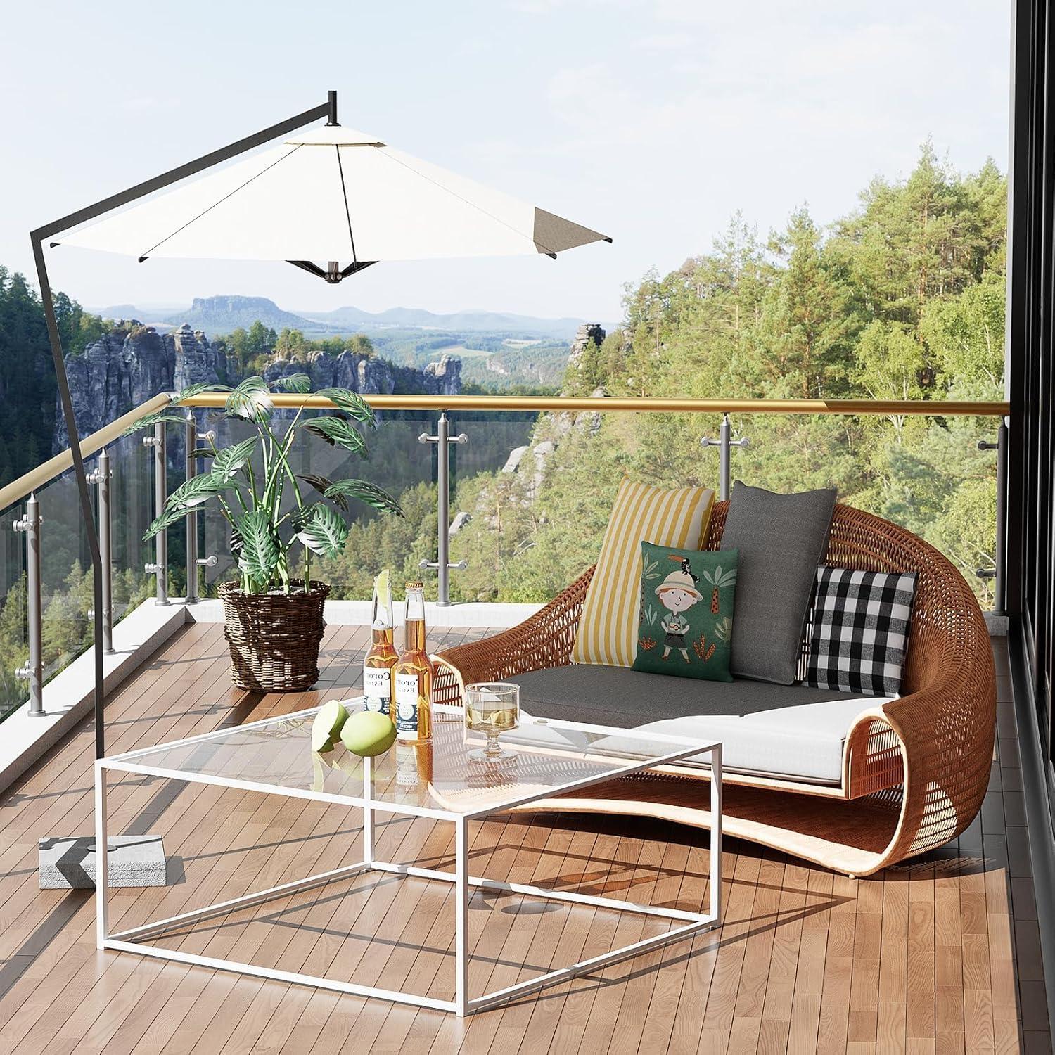 Quadratischer Glas Couchtisch Weiß 67x67x40 cm Metallgestell