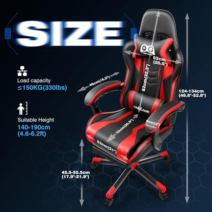 Ergonomischer Gaming Stuhl mit Fußstütze und 155° Neigungswinkel