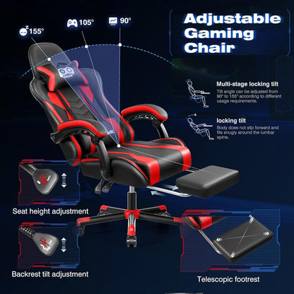 OneGame Gaming Stuhl mit Fußstütze, höhenverstellbar, ergonomisch, Rot