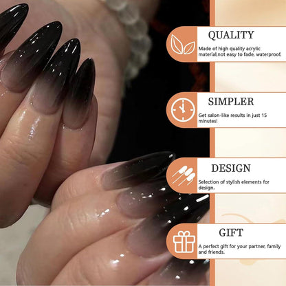 24 Schwarze Almond Gotische Falsche Nägel Ombre Glänzend