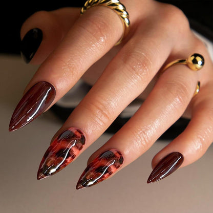 24 Stück Braune Stiletto Leopard Print Acryl Nägel Herbst Design