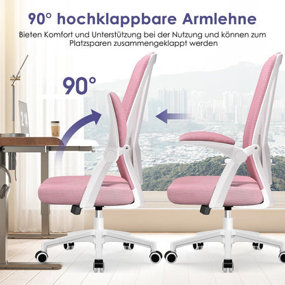 Ergonomischer Bürostuhl Rosa mit Lendenstütze, Armlehnen, Drehfunktion