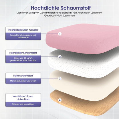 Ergonomischer Bürostuhl mit verstellbarer Lendenstütze, klappbaren Armlehnen, Wippfunktion und 150 kg Tragkraft - Rosa