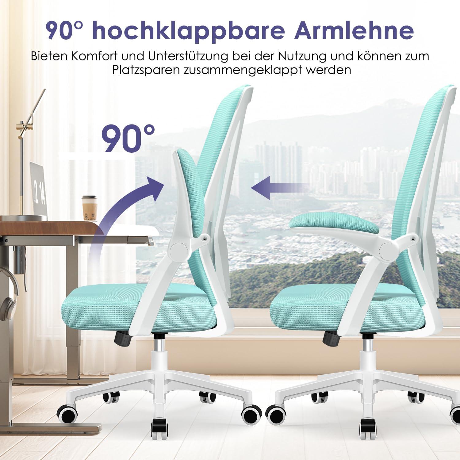 Ergonomischer Bürostuhl Blaugrün mit Lendenstütze und klappbaren Armlehnen