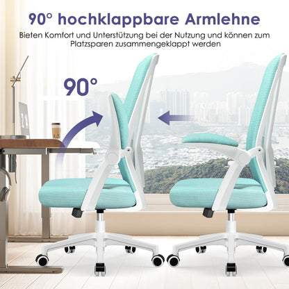 Ergonomischer Bürostuhl Blaugrün mit Lendenstütze und klappbaren Armlehnen