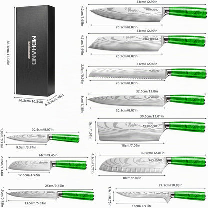 10-teiliges Küchenmesser Set Edelstahl, Ergonomischer Griff