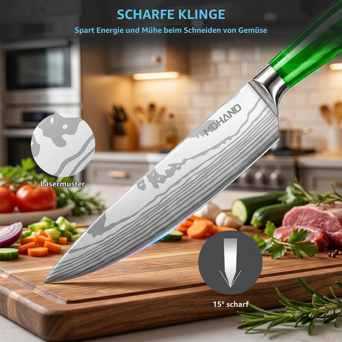 10-teiliges Küchenmesser Set Edelstahl, Ergonomischer Griff