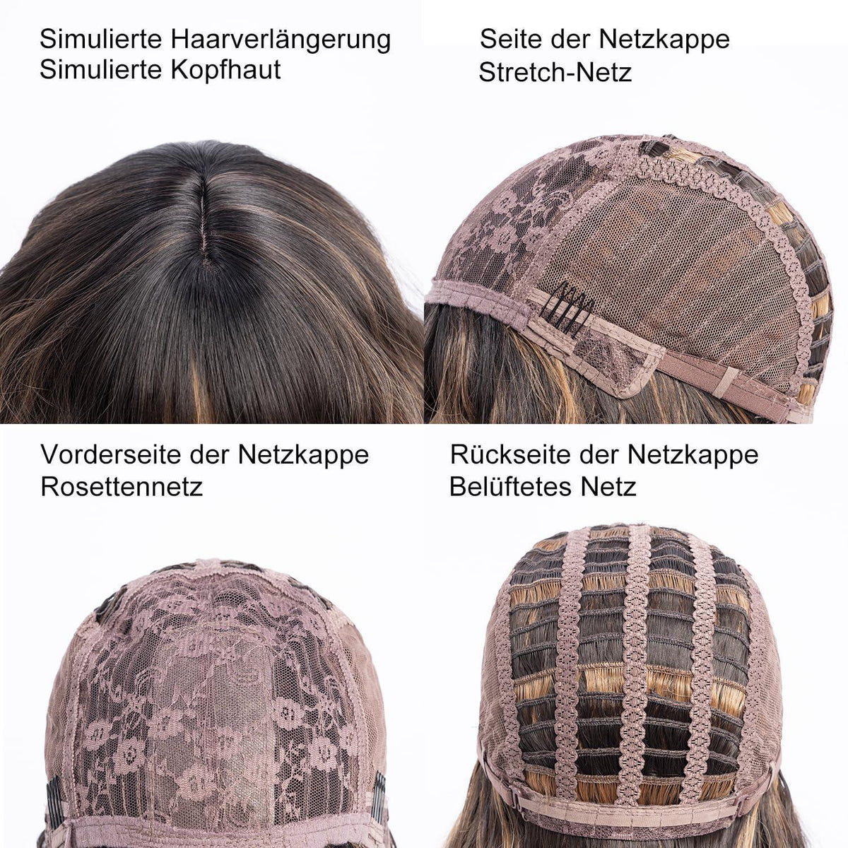 Braune Bob Perücke mit Pony & Highlights - Schulterlang, Lockig