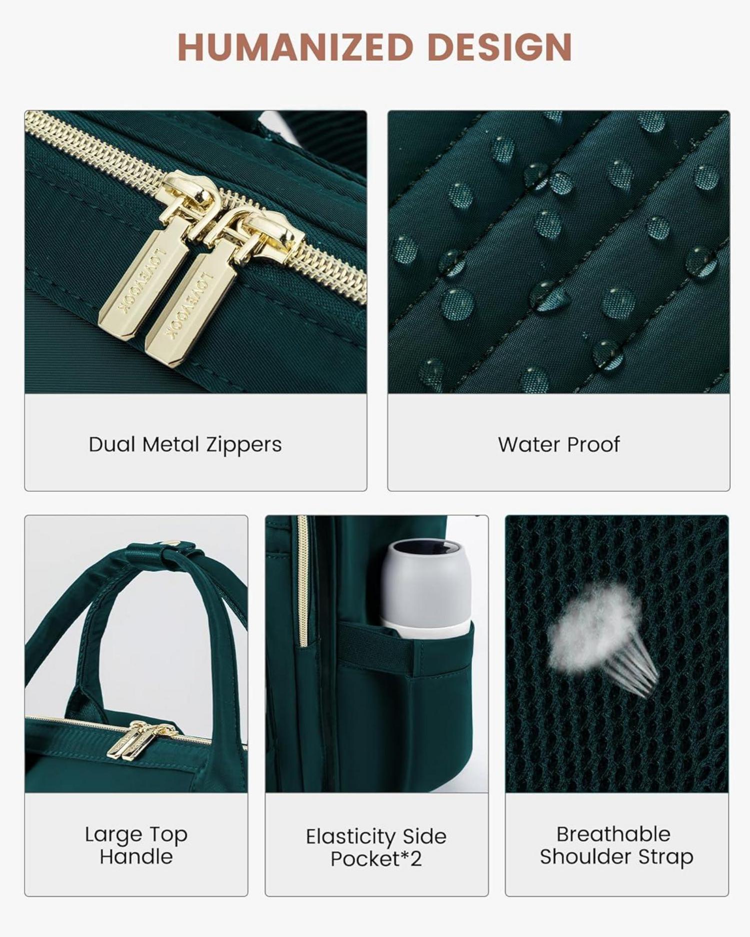 LOVEVOOK Damenrucksack 15,6 Zoll Laptop Schulrucksack Wasserdicht Dunkelgrün