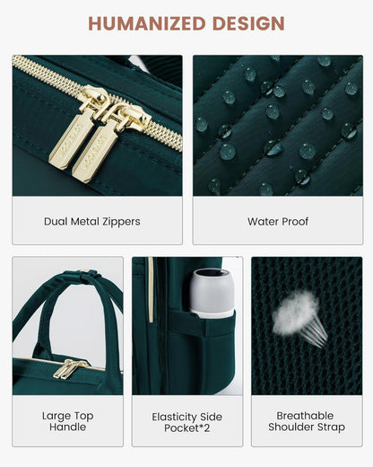 LOVEVOOK Damenrucksack 15,6 Zoll Laptop Schulrucksack Wasserdicht Dunkelgrün