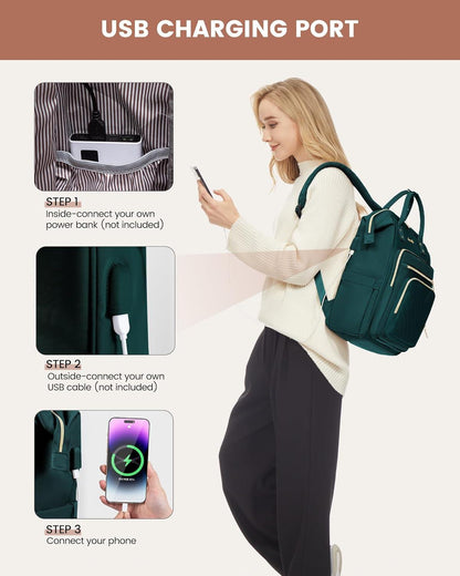 LOVEVOOK Damenrucksack 15,6 Zoll Laptop Schulrucksack Wasserdicht Dunkelgrün