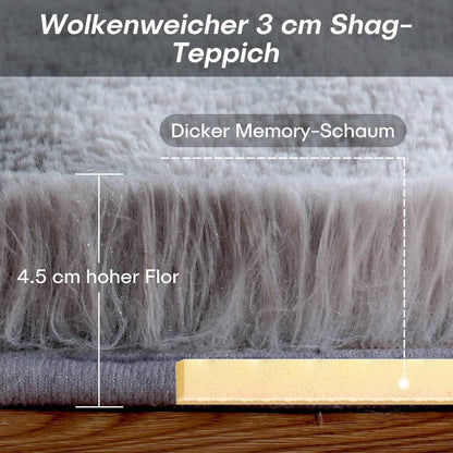 Hochflor Teppich Hellgrau 90x150cm - Kuscheliger Wohnteppich