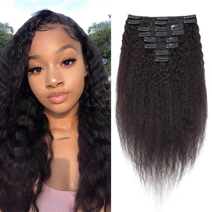 Clip-in Haarverlängerung Echthaar Afro Kinky Straight Schwarz