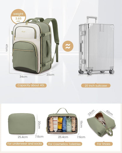 Großer Handgepäck Rucksack 40L für Damen Herren mit Laptopfach