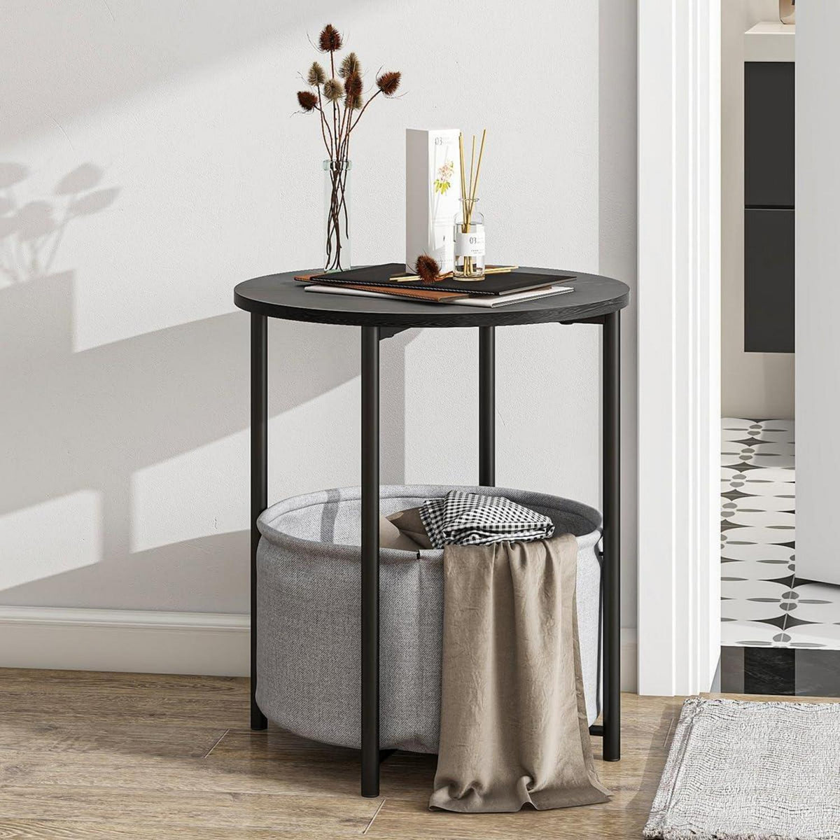 Runder Couchtisch mit Stauraum für Wohnzimmer Metallrahmen moderner