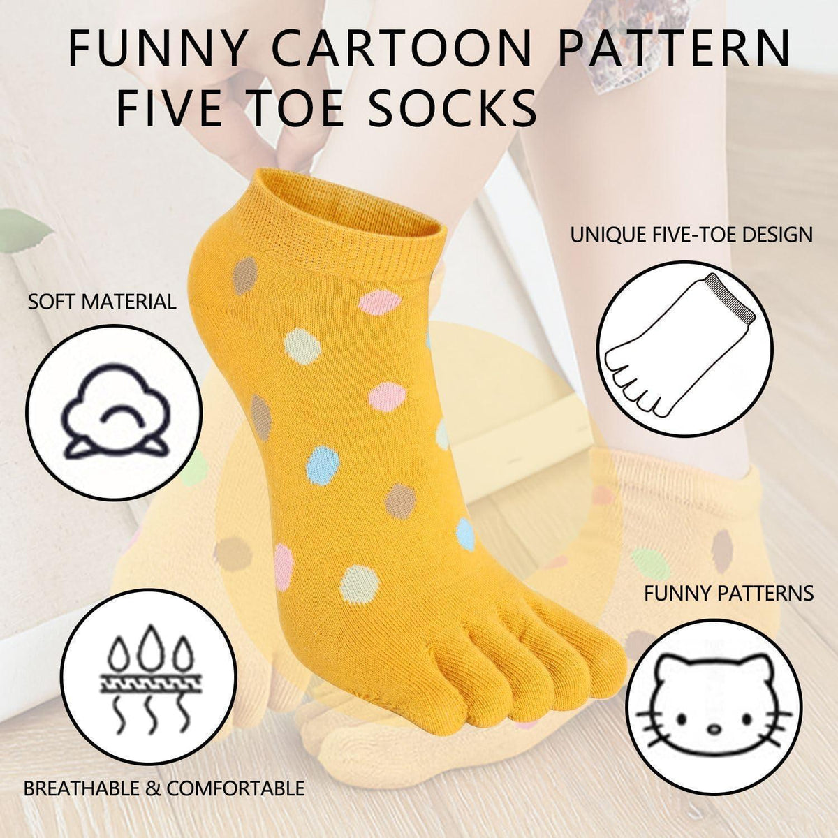 Damen Zehensocken Baumwolle – 5 Finger Socken, Bunt & Verspielt