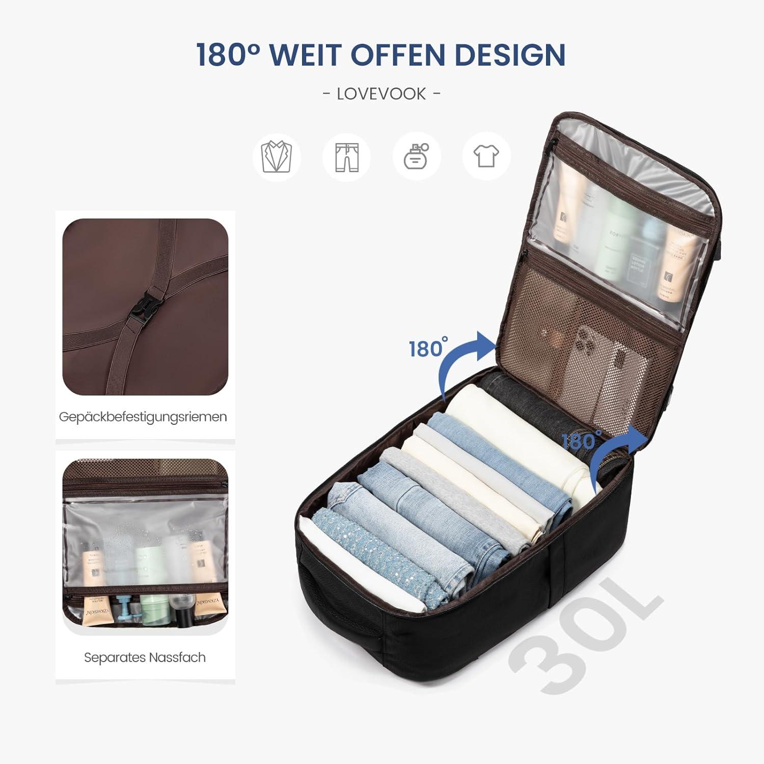 Handgepäck Rucksack mit Laptopfach, 40l, Schwarz