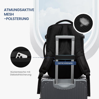 Handgepäck Rucksack Damen Herren Reise Schwarz 40l Laptopfach